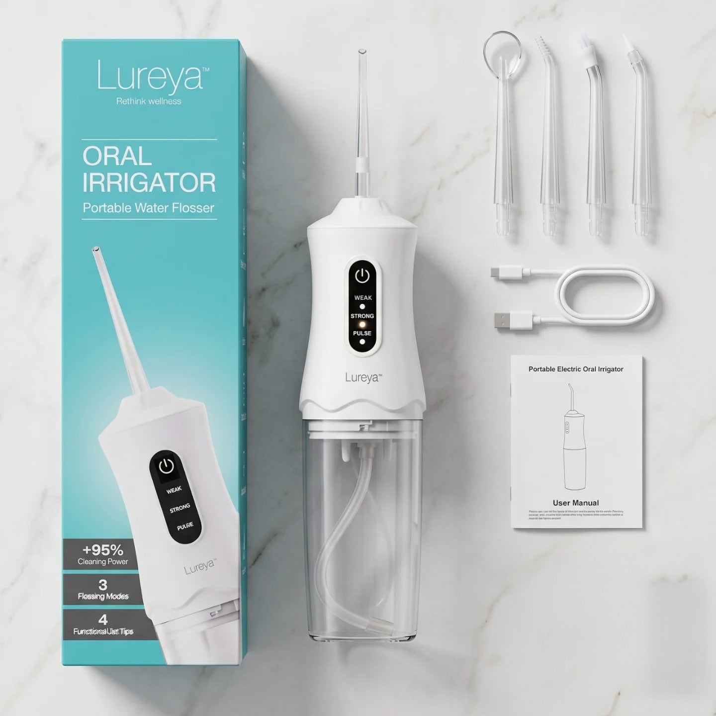 סילונית שיניים Lureya — מארז שלישיה (לבן + ירוק + ורוד) - Lureya